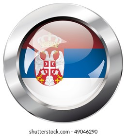 Serbia shiny button flag vector illustration. Isolated abstract object against white background.