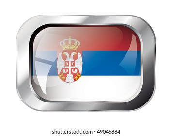 Serbia shiny button flag vector illustration. Isolated abstract object against white background.