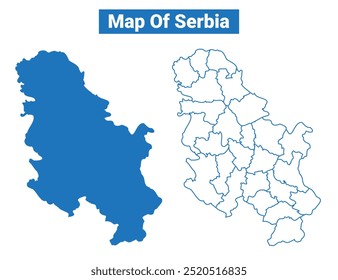 Serbien einfache Vektorkarte und Umrissbild Illustrationssatz