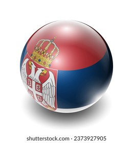 Serbia (SRB) Serb, Serbian Nation Flag 2.5D Isometric View, Glossy Sphere Design, Flag Symbol Icon, Button Presentation Element Template Isolated on White Background