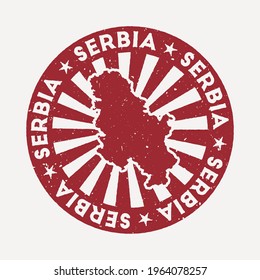 Serbia stamp. Travel red rubber stamp with the map of country, vector illustration. Can be used as insignia, logotype, label, sticker or badge of the Serbia.