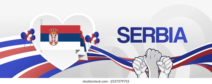 Serbia Statehood Day festive banner. Vibrant modern templates for holiday celebration, greeting card, billboard, and sport event backdrops. February 15. Happy Serbia National Day