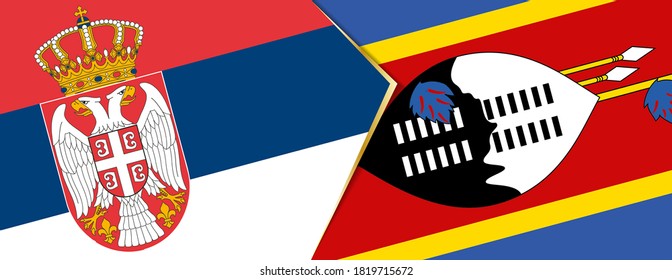 Serbien und Swasiland Flaggen, zwei Vektorfahnen Symbol für Beziehung oder Konfrontation.