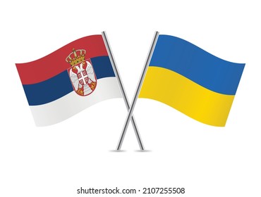 Serbia and Ukraine crossed flags. Serbian and Ukrainian flags isolated on white background. Vector icon set. Vector illustration.