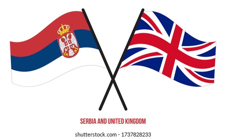 Serbia and United Kingdom Flags Crossed And Waving Flat Style. Official Proportion. Correct Colors.