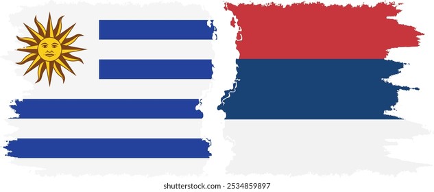 Conexión de banderas grunge de Serbia y Uruguay, Vector