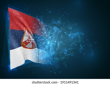 Serbia,  vector flag, virtual abstract 3D object from triangular polygons on a blue background