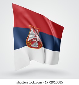 Serbia, vector flag with waves and bends waving in the wind on a white background.