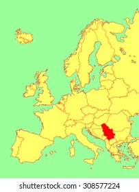Serbia vector map, Europe, vector map silhouette illustration isolated on Europe map. Editable blank vector map of Europe.

