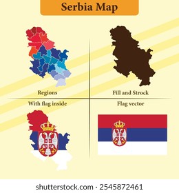 Serbien Vektorkarte mit Regionen schwarze Silhouette Flagge Overlay und eigenständige Flagge ideal für Informationsmaterial Infografiken und Designprojekte Aserbaidschan Geografie und Identität