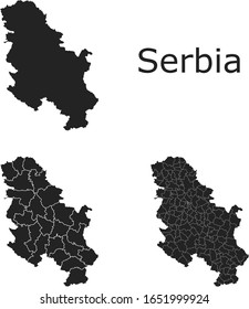 Serbia vector maps with administrative regions, municipalities, departments, borders