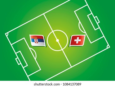 Serbia vs Switzerland flags vector green background