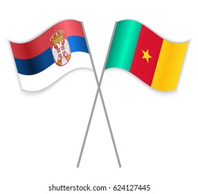 Serbian and Cameroonian crossed flags. Serbia combined with Cameroon isolated on white. Language learning, international business or travel concept.