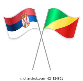 Serbian and Congolese crossed flags. Serbia combined with Republic of the Congo isolated on white. Language learning, international business or travel concept.