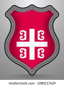 Serbian Cross. National Symbol of Serbia. Vector Badge and Icon on Gray