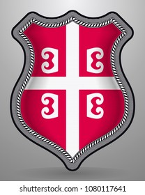 Serbian Cross. National Symbol of Serbia. Vector Badge and Icon on Gray