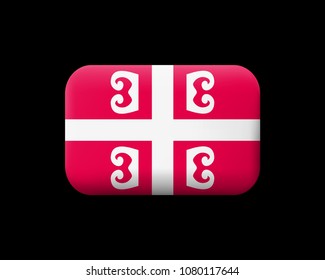 Serbian Cross. National Symbol of Serbia. Matted Vector Icon and Button. Rectangular Shape with Rounded Corners