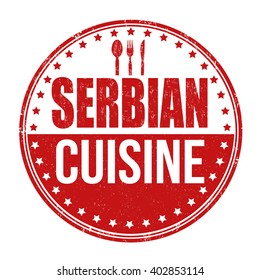 Serbian cuisine grunge rubber stamp on white background, vector illustration