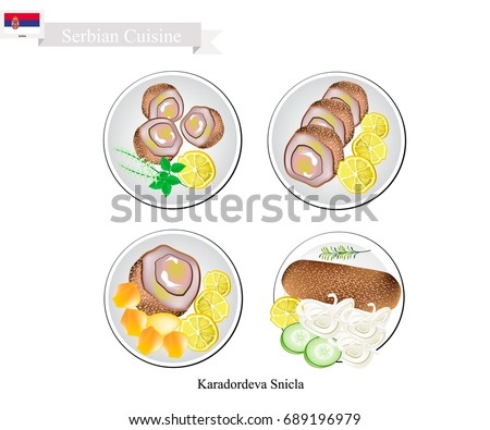 Serbian Cuisine,Sinclair or Traditional Bread Rolled Veal or Pork Steak, Stuffed with  Kojak Cheese Served with Tartar Sauce. One of The Most Popular Dish of Serbia