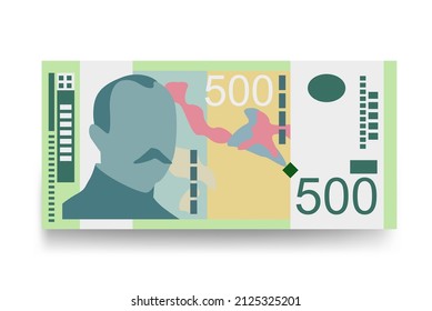 Serbian Dinar Vector Illustration. Serbia, Kosovo money set bundle banknotes. Paper money 500 RSD. Flat style. Isolated on white background. Minimal design.