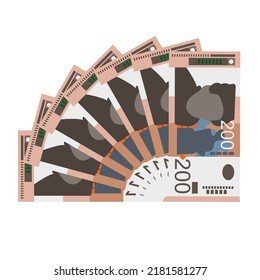 Serbian Dinar Vector Illustration. Serbia, Kosovo money set bundle banknotes. Paper money 200 RSD. Flat style. Isolated on white background. Simple minimal design.