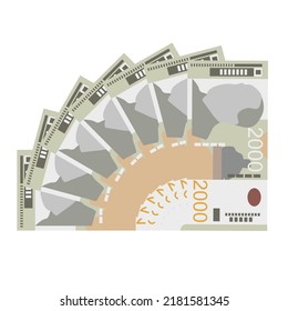 Serbian Dinar Vector Illustration. Serbia, Kosovo money set bundle banknotes. Paper money 2000 RSD. Flat style. Isolated on white background. Simple minimal design.