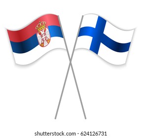 Serbian and Finnish crossed flags. Serbia combined with Finland isolated on white. Language learning, international business or travel concept.