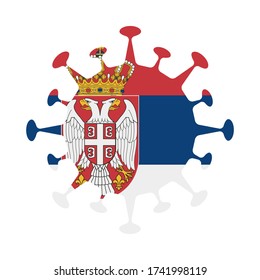 Bandera de Serbia en forma de virus. Firma de país. Ilustración vectorial.