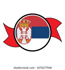 Serbian flag in glossy round button of icon. flag logo of Serbian emblem isolated on white background, Serbian national concept sign, Vector illustration.