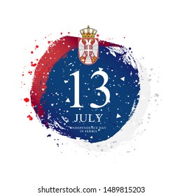Serbian flag in the shape of a circle. July 13 - Independence Day of Serbia. Vector illustration on a white background. Brush strokes are drawn by hand.