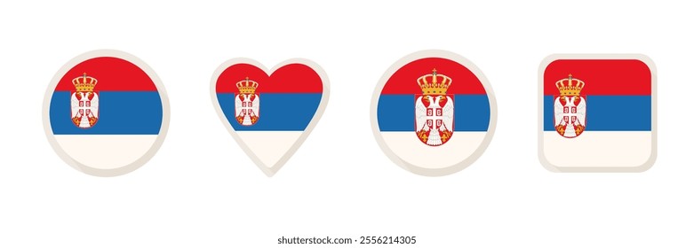 Serbian flags icon set different shapes isolated on white background.