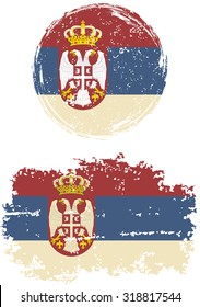 Serbian round and square grunge flags. Vector illustration. Grunge effect can be cleaned easily. 