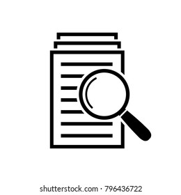 Serch documents icon, Magnifying glass and page sign in flat style. Vector illustration for web site, mobile application.