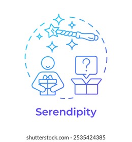 Serendipity blue gradient concept icon. User experience, personalized recommendations. Algorithms, marketing. Round shape line illustration. Abstract idea. Graphic design. Easy to use article