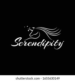 serendipity horse logo with unicorn illustration