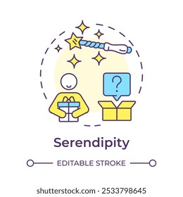 Serendipity multi color concept icon. User experience, personalized recommendations. Algorithms, marketing. Round shape line illustration. Abstract idea. Graphic design. Easy to use article, blog post