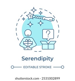 Serendipity soft blue concept icon. User experience, personalized recommendations. Algorithms, marketing. Round shape line illustration. Abstract idea. Graphic design. Easy to use article, blog post