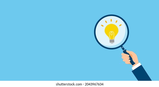 Serendipity,discovering idea image,hand holding magnifying glass,vector illustration