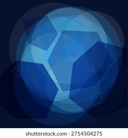 A serene abstract blue background features an intricate pattern of overlapping transparent geometric shapes. This modern digital art piece evokes cosmic depth and advanced technology