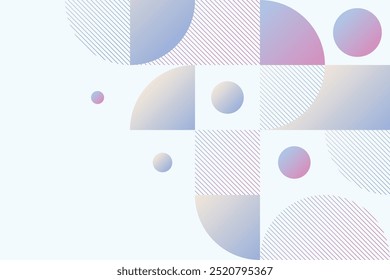 A serene abstract landscape of geometric shapes in gentle pastel hues, accented with precise striped details, creating a peaceful and elegant background design