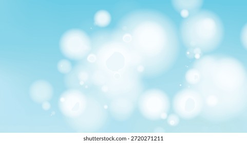 Um fundo azul claro abstrato sereno com luzes bokeh circulares branco macio, criando um efeito suave e luminoso adequado para vários projetos de design digital e de impressão