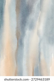 Paisaje abstracto sereno de la acuarela con las colinas brumosas en capas en tonos suaves azules y beige, evocando atmósfera tranquila, profundidad, y armonía natural. Vector