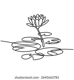 Um florescimento aquático sereno em estilo de arte de linha contínua. Ilustração elegante do vetor de lírio de água. Desenho de linha única de um lírio de água em branco.
