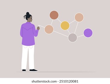 In a serene atmosphere, an individual engages in connecting various colored dots, symbolizing creativity and collaboration