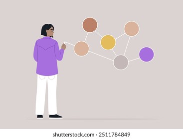 In a serene atmosphere, an individual engages in connecting various colored dots, symbolizing creativity and collaboration