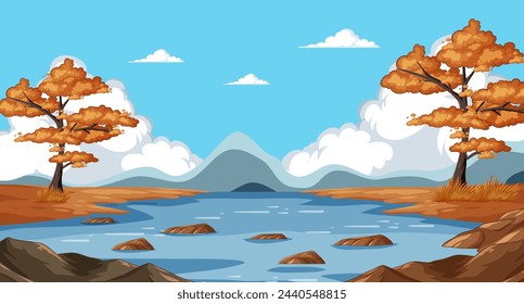 Serene autumnal scene with lake and colorful trees