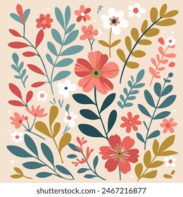 A serene backdrop featuring a hand-drawn array of wildflowers and leaves, composed in a tranquil, natural design, perfect for a calming aesthetic.