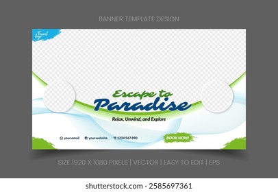 serene banner abstract background for travel agency promotion with image replacement easy to edit great for vacation campaigns