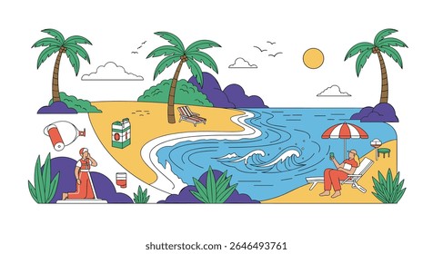 Serene beach getaway a relaxing day in paradise with palm trees and sun