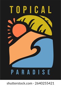 Serene beach landscape featuring palm trees, sand, and sea. Designed for clothing prints, posters, and lifestyle branding.